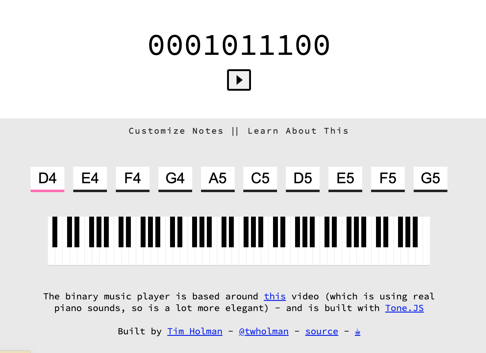 Binary Music Player：用二进制数字谱写出的独特钢琴曲，带你感受数字与音乐的完美结合！